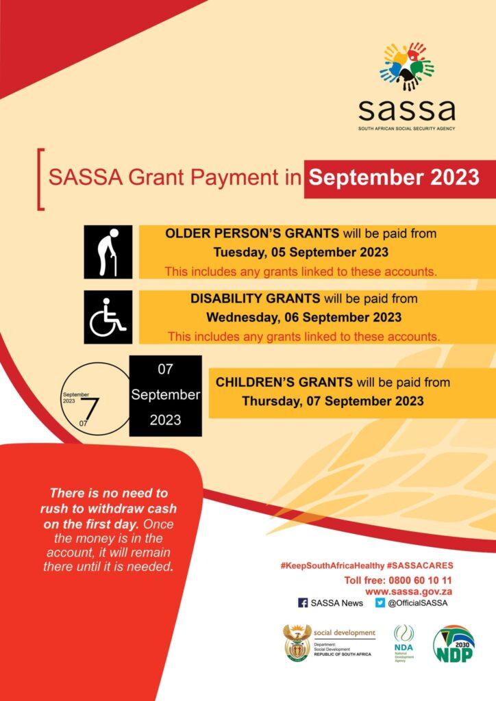 sassa payment dates for september 2023